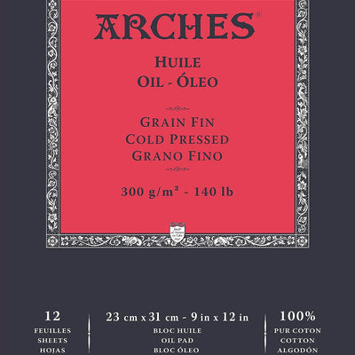 Arches Oil 300 GSM Cold Pressed White 23 x 31 cm Paper Pad, 12 Sheets