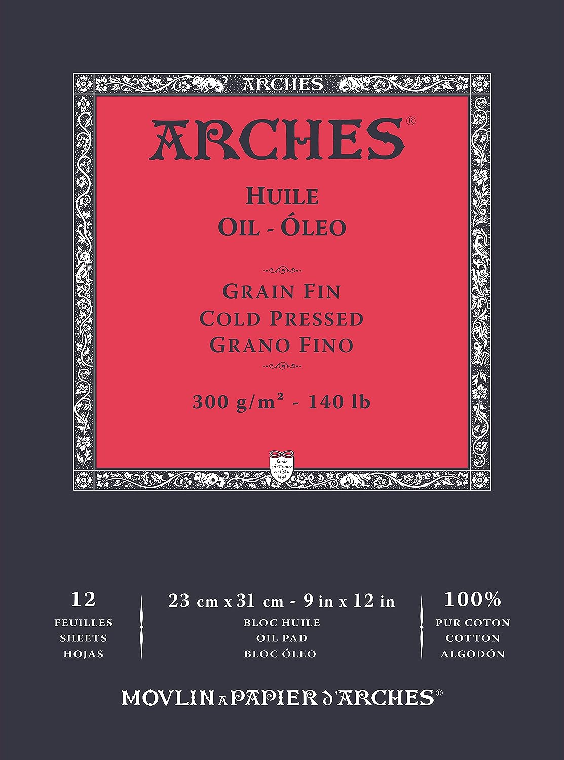 Arches Oil 300 GSM Cold Pressed White 23 x 31 cm Paper Pad, 12 Sheets