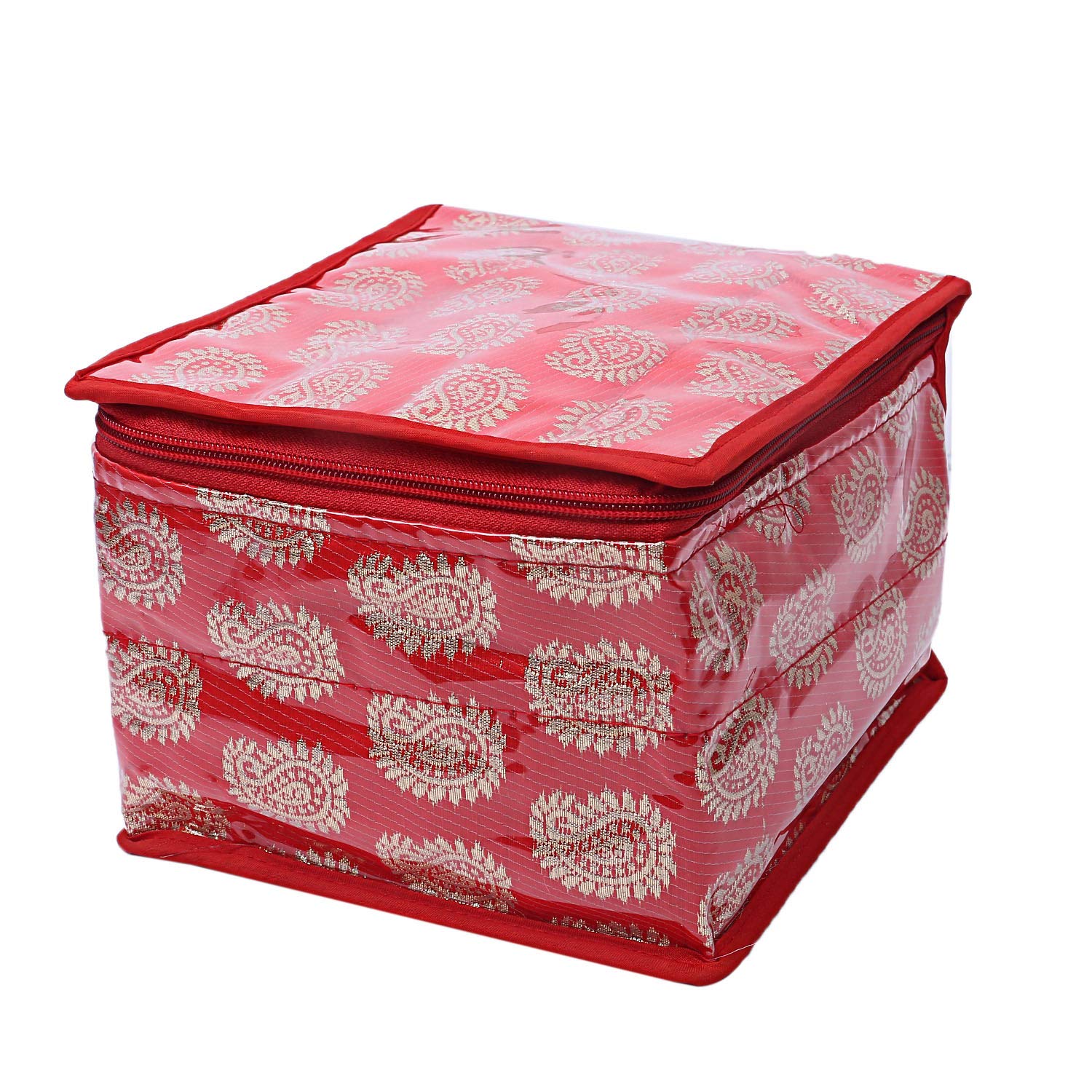 Brocade Jewellery Box/Organizer with 10 Pouch - Red-CTKTC21465