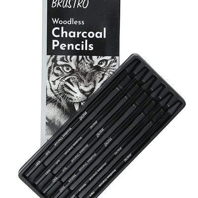 Brustro Slim Battery Operated Eraser + Woodless Charcoal Pencil + A5 Drawing Paper (32+8 Sheets)