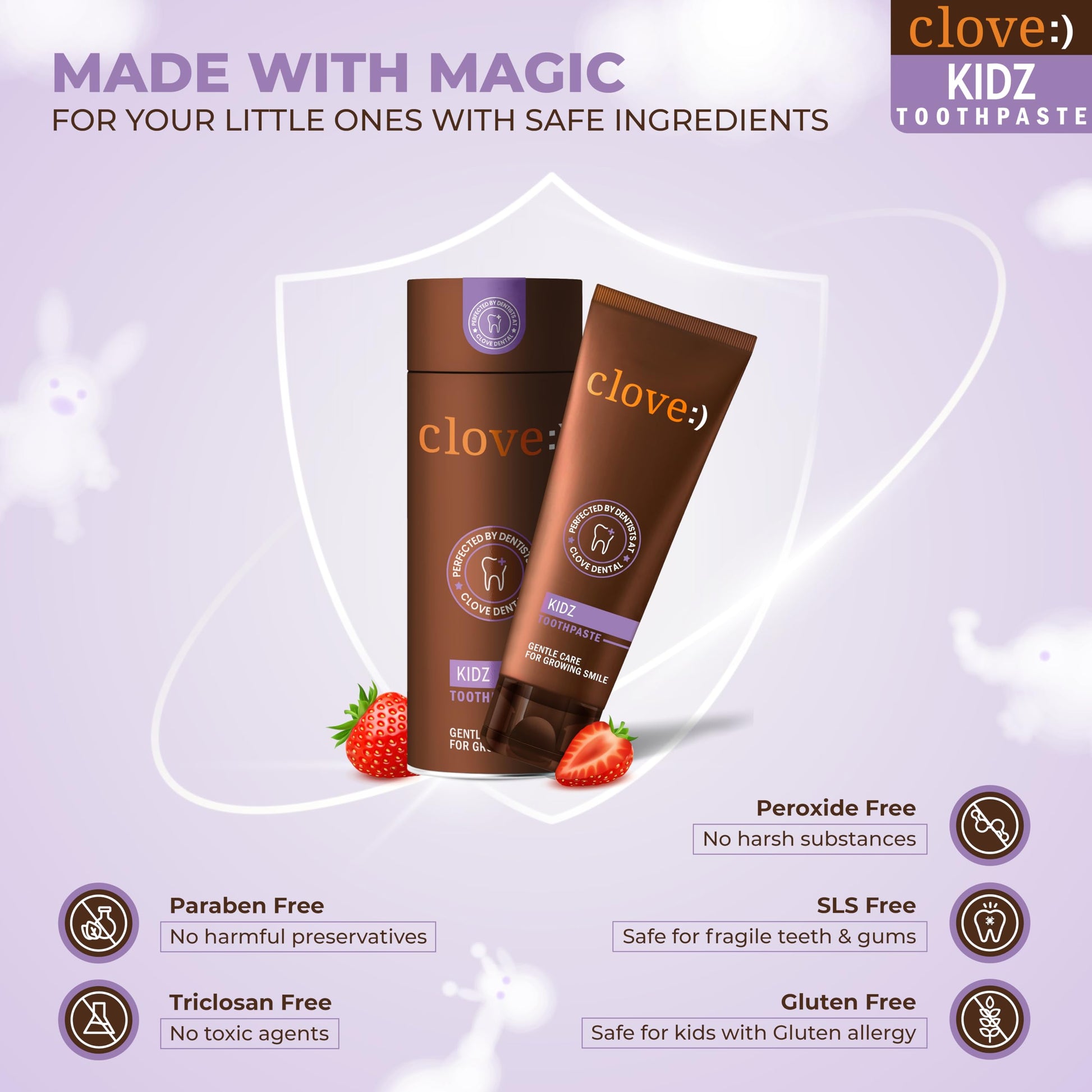 Clove Kids Toothpaste (3+years) Natural Strawberry Flavour | Color Changing | Cavity protection | SLS Free | Triclosan Free | Paraben Free | Peroxide free |Gluten free | No artificial Flavours 100g