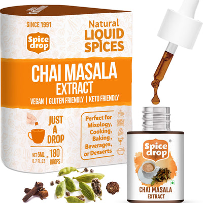 Spice Drop Chai Masala Extract | Tea Masala Drops |Authentic Indian Recipe| No preservative | 5 ML (180 Drops)| 1 drop per cup | 1 bottle 180 cups| Flavors 180 cups | 5ML equals 125 grams of powder