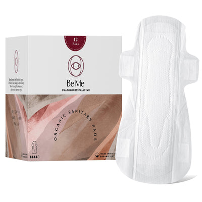 Be Me - 12 Sanitary Pads For Women, Rash Free, Ultra-Thin, Leak Proof, Biodegradable, Certified Napkins, LARGE for Medium Flow (Pack of 12) With White Disposable Pouch