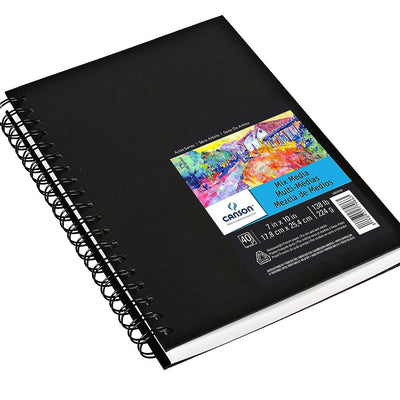 Canson Mix-Media 224 GSM Fine Grain 17.8 x 25.4 cm Drawing Paper Spiral Bound Book (White, 40 Sheets)