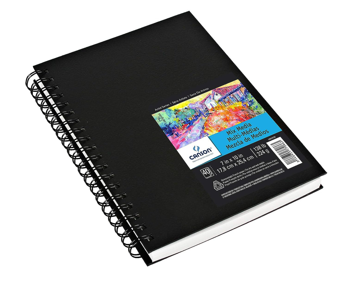 Canson Mix-Media 224 GSM Fine Grain 17.8 x 25.4 cm Drawing Paper Spiral Bound Book (White, 40 Sheets)