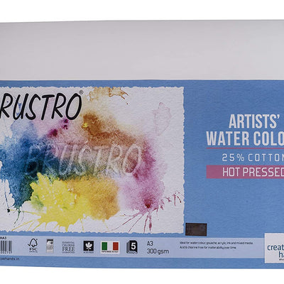 Brustro Watercolour Papers 25% Cotton HP 300 GSM A3 , 2 Packets (Each Packet Contains 5 sheets)