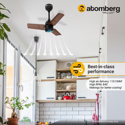 atomberg Renesa 600mm BLDC Ceiling Fan with Remote Control | BEE 5 star Rated Energy Efficient Ceiling Fan | High Air Delivery with LED Indicators | 2+1 Year Warranty (Brown & Black)