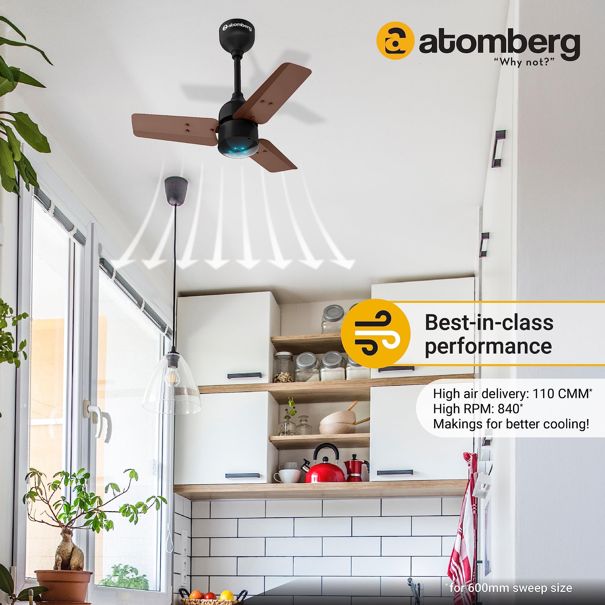 atomberg Renesa 600mm BLDC Ceiling Fan with Remote Control | BEE 5 star Rated Energy Efficient Ceiling Fan | High Air Delivery with LED Indicators | 2+1 Year Warranty (Brown & Black)