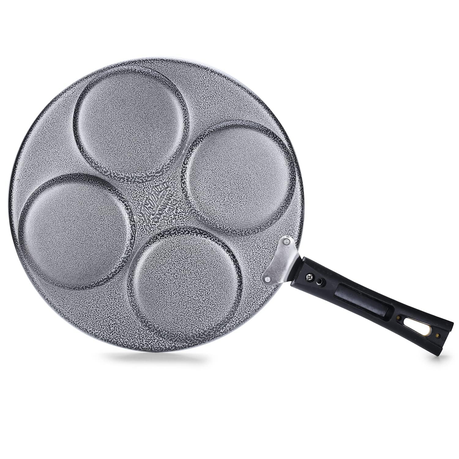 apsara kitchenware Diamond Aluminium Dura Big Non Stick Uttappa Tawa 4-Cavity with Handle for Mini Uttappa, Mini Pancake Maker, Mini Crepe Pan, Idli Pan Multi Snack Maker-Black