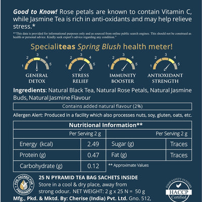 Cherise Specialiteas Spring Blush Rose Jasmine Herbal Black Tea (2 g x 25 Pyramid Tea Bags)