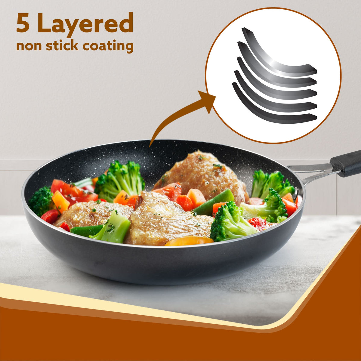 AGARO Elegant Non Stick Frying Pan, 2.25L Capacity, 24 cm Diameter, Induction and Gas Oven Friendly, Riveted Cool Touch Handle, Granite Finish, PFOA Free, 4mm Thick, Cooking, Frying, cookware, Black