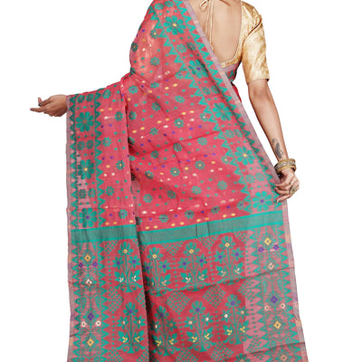 CRAFTONI Small Flower Butik Design Women Dhakai Jamdani Soft Cotton Silk Saree