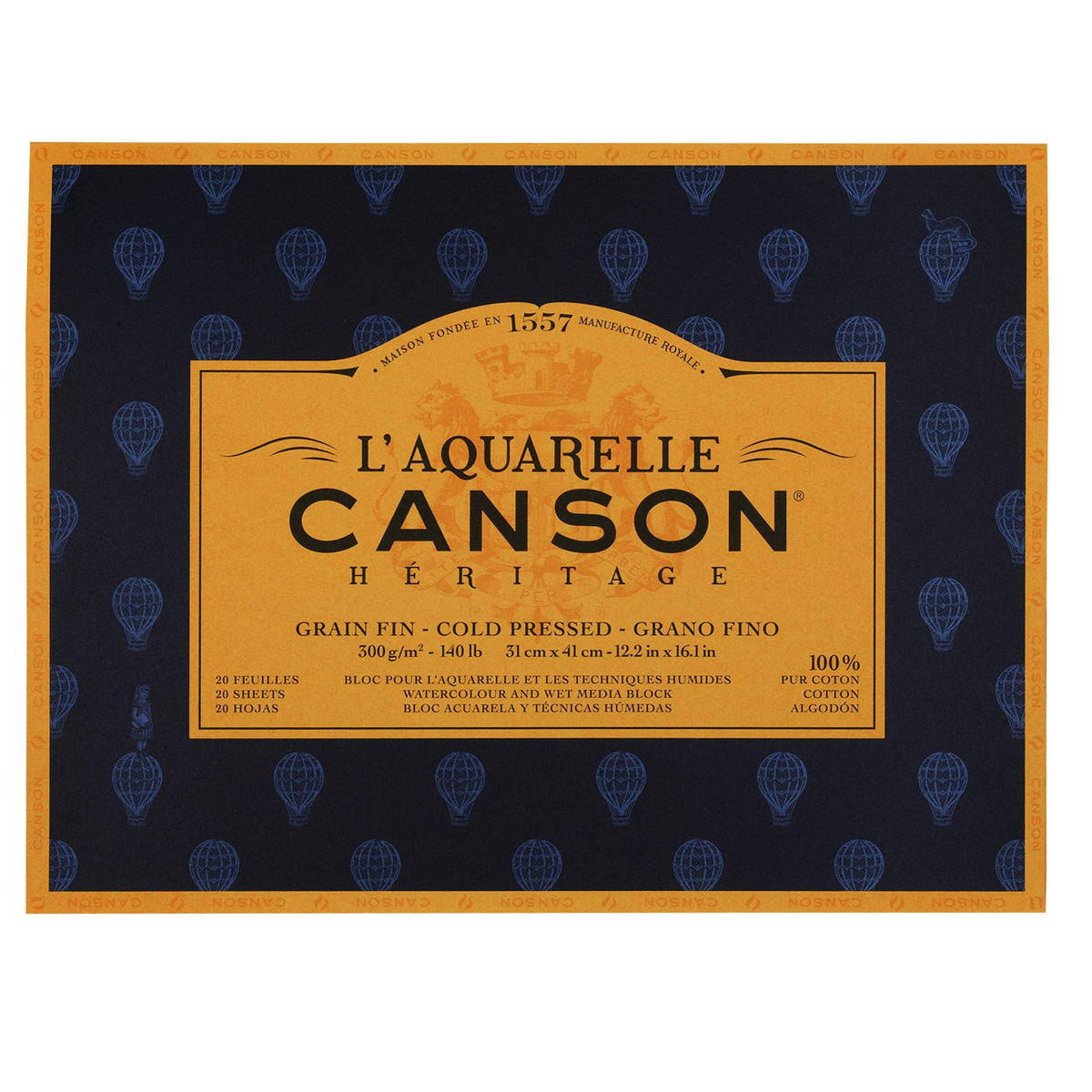 Canson Héritage Cotton 300 GSM Cold Pressed 31 x 41 CM Paper Block(White, 20 Sheets)