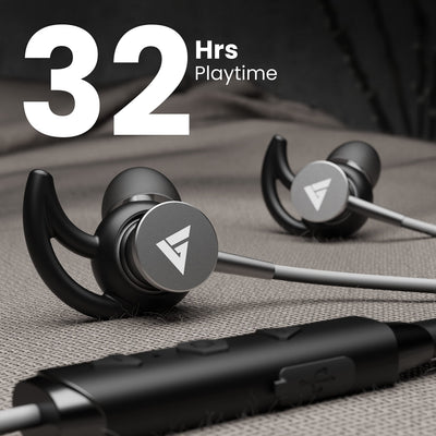 Boult Audio FXCharge Wireless in Ear Bluetooth Neckband with ENC Mic, 32H Playtime, Type-C Fast Charging (5Mins=7.5Hrs Playtime), Dual Pairing, Made in India, Biggest 14.2mm Drivers Ear Phones (Black)