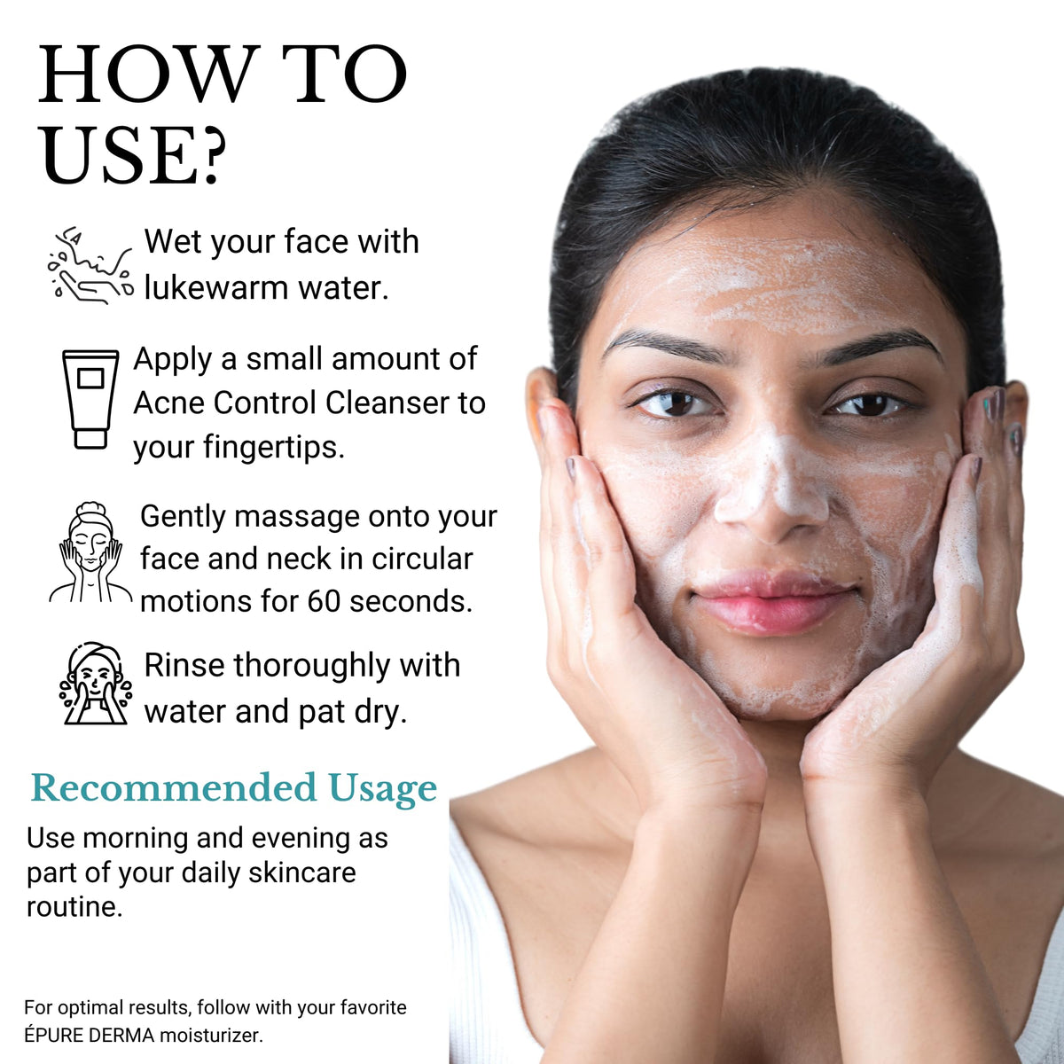 ÉPURE DERMA Anti Acne Face Cleanser with 2% Salicylic Acid + Zinc + Allantoin For Acne or Pimples | Hydrating Formula & Antioxidant Rich Face Wash For Oily Skin | Men & Women | 100 ml
