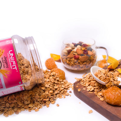 UNIFIT Jaggery Rolled Oats | Jaggery Oats | Healthy Breakfast | Rich Source of Protein & High Fiber Oats | Whole grain Oats | 400g | Pack of 1