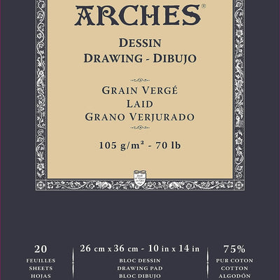 Arches Drawing 105 GSM Laid White 26 x 36 cm Paper Pad, 20 Sheets