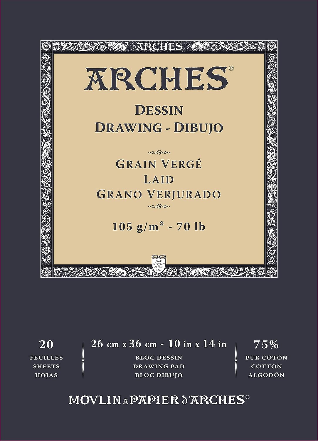 Arches Drawing 105 GSM Laid White 26 x 36 cm Paper Pad, 20 Sheets