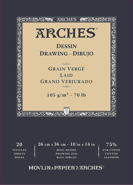 Arches Drawing 105 GSM Laid White 26 x 36 cm Paper Pad, 20 Sheets