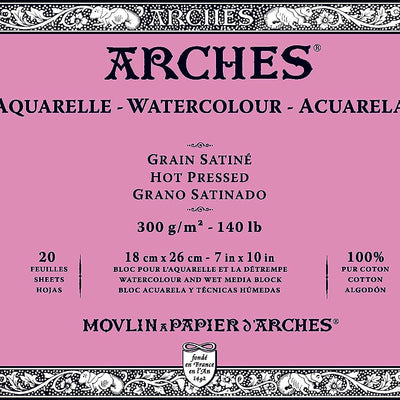 Arches Watercolour 300 GSM Hot Pressed Natural White 18 x 26 cm Paper Blocks, 20 Sheets
