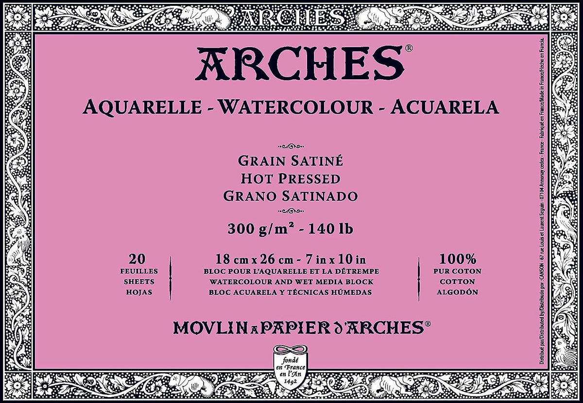 Arches Watercolour 300 GSM Hot Pressed Natural White 18 x 26 cm Paper Blocks, 20 Sheets