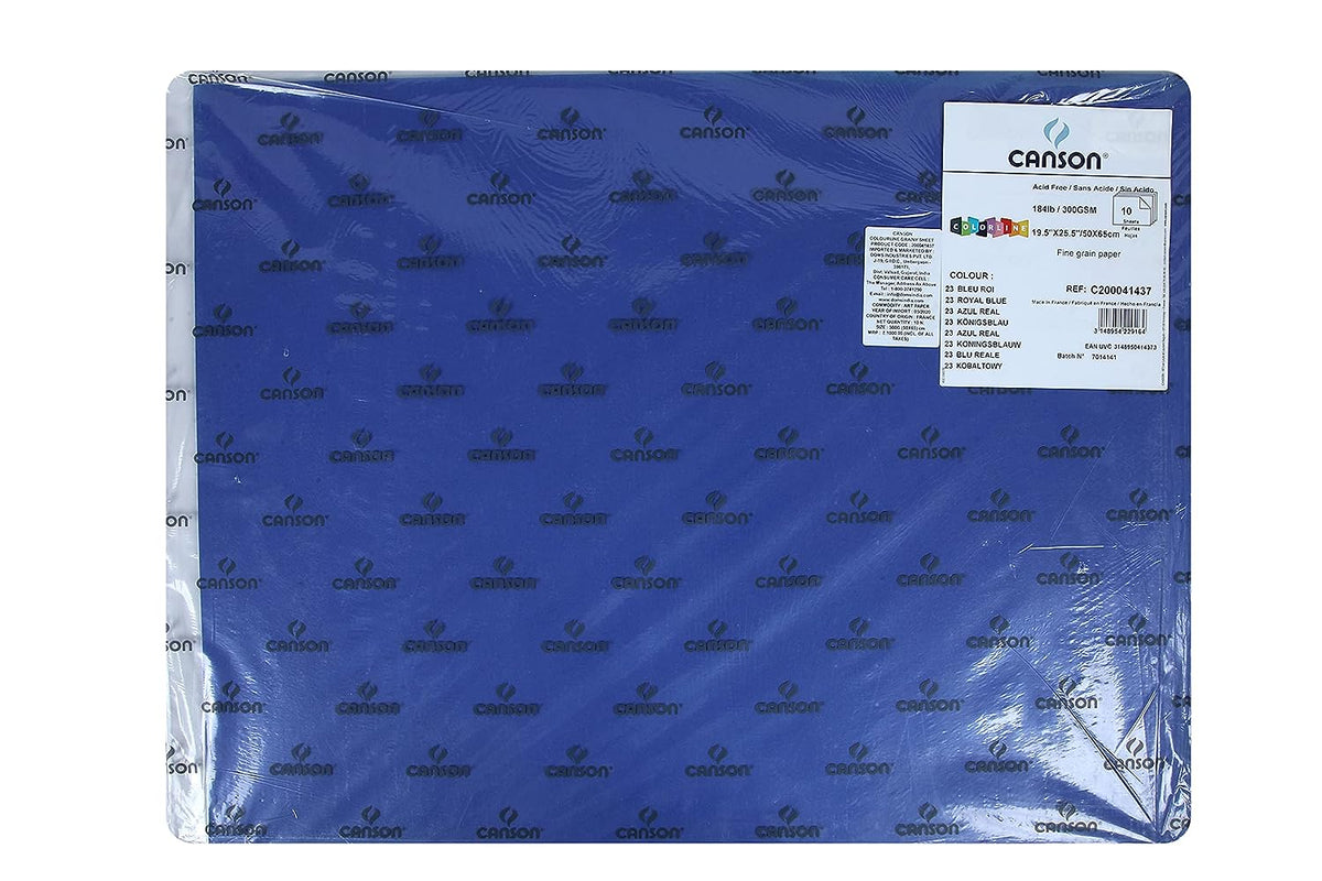 Canson Colorline 300 GSM Grainy 50 x 65 cm Coloured Drawing Paper Sheets(Royal Blue, 10 Sheets)