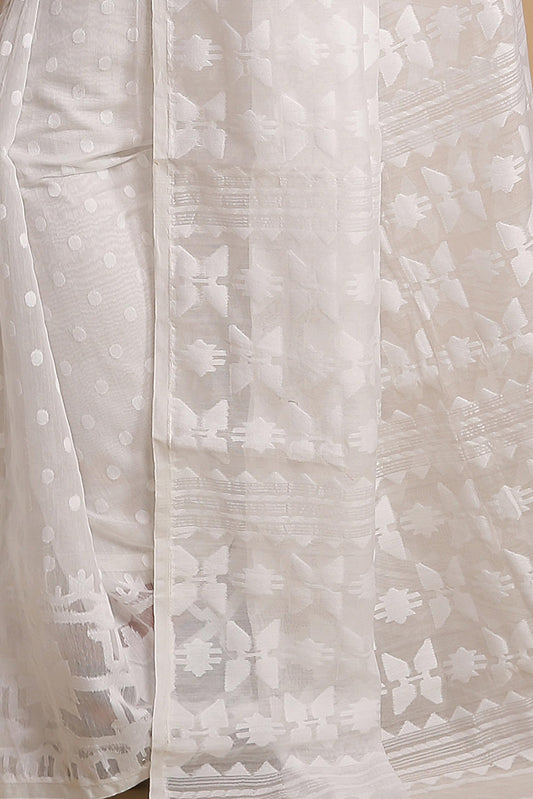 BENGAL HANDLOOM Women'S Cotton Silk Dhakai Softs Vojadi Dhakai Jamdani Sarees (Wite White)