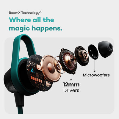 Boult Audio Bassbuds Loop 2 Wired in Ear Earphones with Mic, 10mm Powerful Driver for Extra Bass with Customizable Ear Loop (Teal Blue)