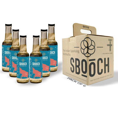 SBOOCH - Indian Sparkling Kombucha Tea | Tulsi & Lemon Flavor |275ml Pack of 6| Gut-Friendly Beverage | Antioxidant-Rich Zero Preservatives | Alcohol-Free Fermented Tea | Vegan & Gluten-Free