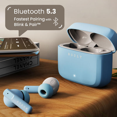 Boult Audio Z60 Truly Wireless in Ear Earbuds with 60H Playtime, 4 Mics ENC Clear Calling, 50ms Low Latency Gaming, 13mm Bass Driver, Type-C Fast Charging, IPX5 ear buds TWS Bluetooth 5.3(Powder Blue)