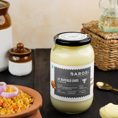 Barosi Premium Buffalo Ghee 1 Litre | Vedic Bilona Method | Churned From Curd | Pure & Natural | Farm Made In Small Batches | Glass Jar Packing