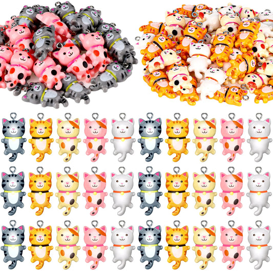 80 Pieces Animal Cat Pendant Resin Cat Charms Mixed Color Cute Charms for Jewelry Making DIY Bracelets Necklaces Earrings Mobile Phone Case Decor Keychains Crafts Accessories, resin and metal, strontium titanate
