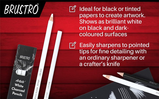 BRUSTRO Artists Coloured Pencils | Black & White | Set of 6 ( 3 Whites and 3 Blacks ) | Ideal for Students and Adults, Color, Sketching, Shading, Drawing, Blending, Mandala Art, School, Office Use
