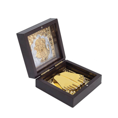 Golden Peacock Black 24 Ct Gold Polished Radha Krishna Wooden Prayer Box