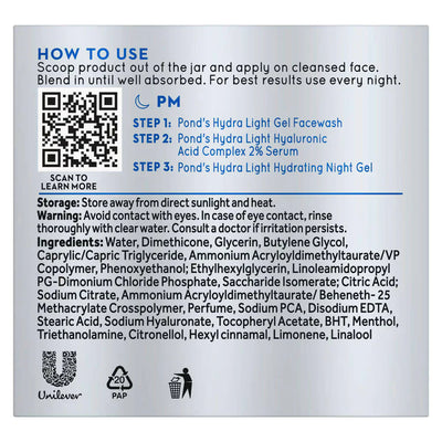 Pond's Hydra Light Hyaluronic Acid Hydrating Night Gel - 50 gm