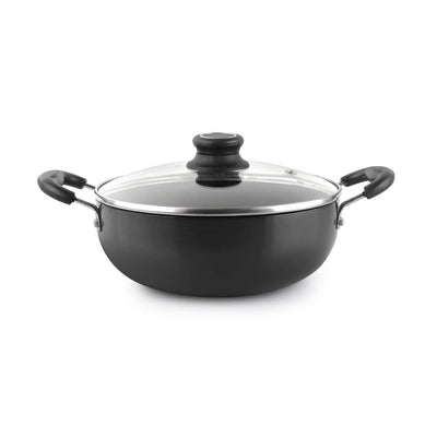 Classy Hard Anodised Kadhai Induction Base with Glass Lid, 3.5 Litres