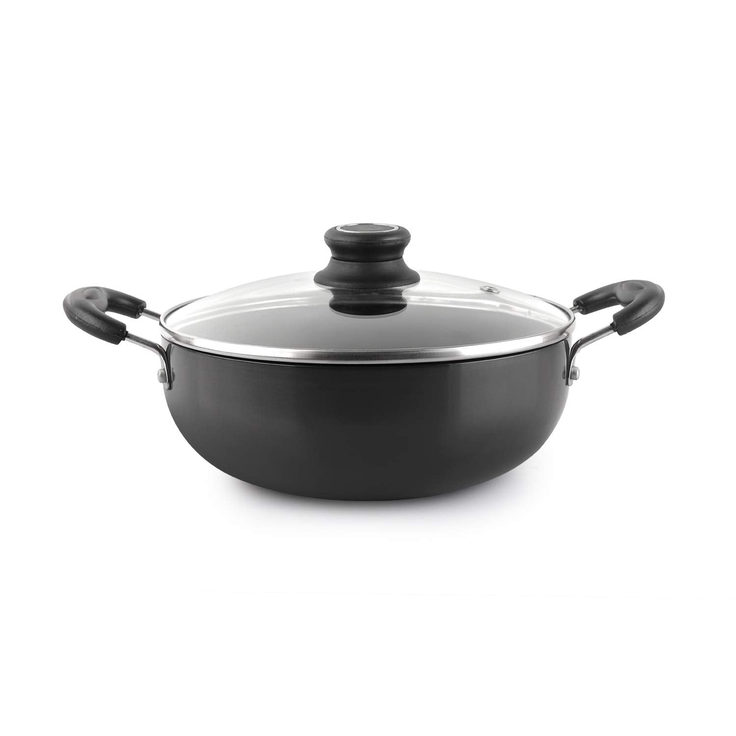 Classy Hard Anodised Kadhai Induction Base with Glass Lid, 3.5 Litres