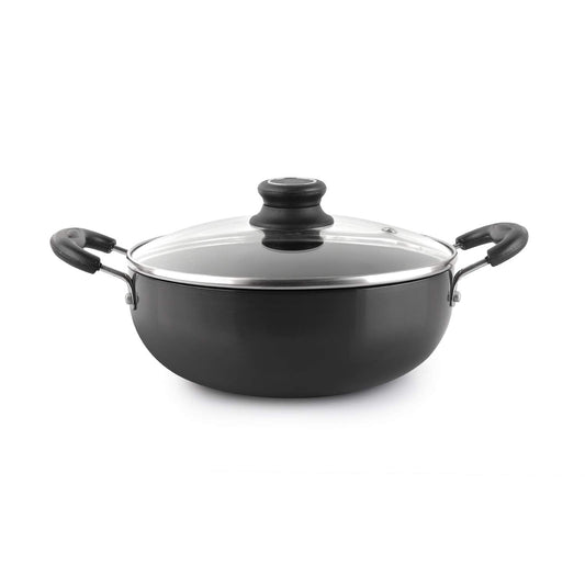 Classy Hard Anodised Kadhai Induction Base with Glass Lid, 3.5 Litres