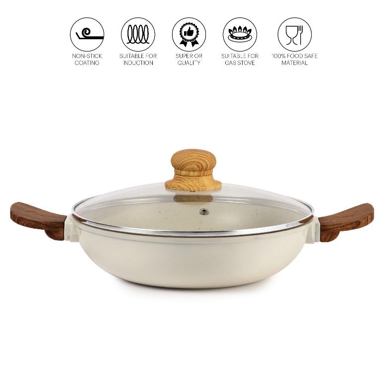 Castello Die Cast Induction Base Kadai With Glass Lid