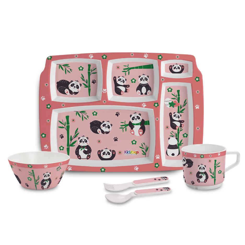 Bamboo Buddies Peach Kids Melamine Meal, Set of 5