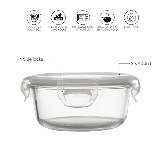 Camellia Borosilicate Glass Round containers, Set of 2