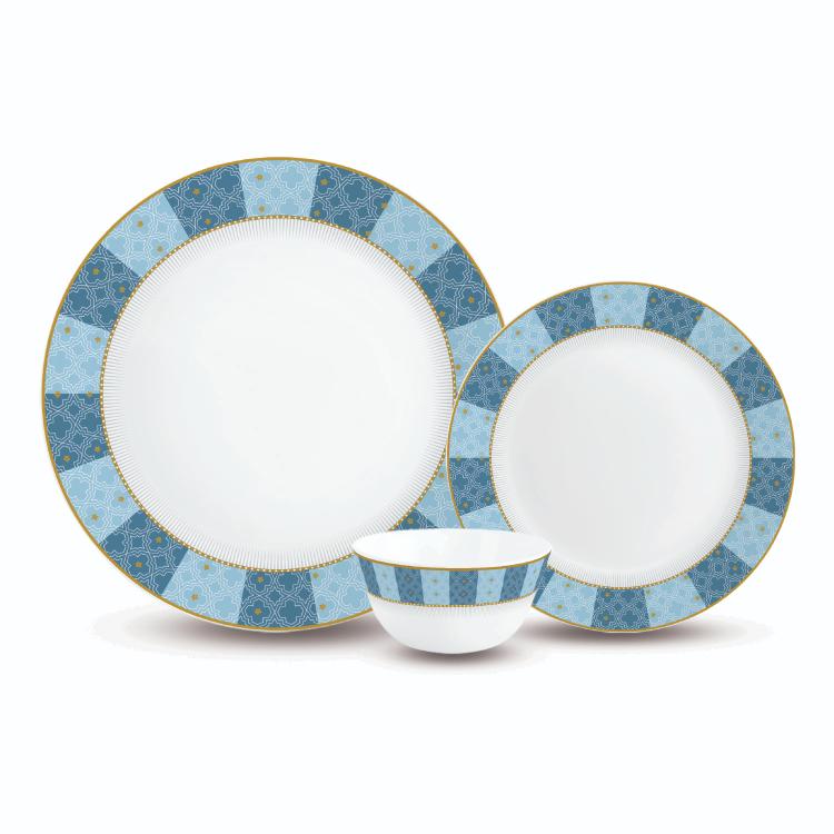 Aurus Series 35 Pieces Azure Opalware Dinner Set, Family of 6
