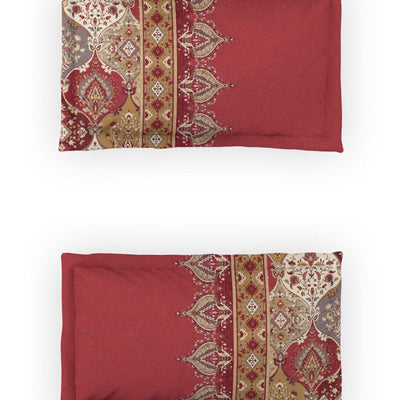 DDecor Red & White Ethnic Motifs Cotton 140 TC King Bedsheet with 2 Pillow Covers