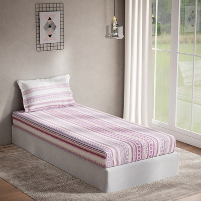 DDecor Purple & White Ethnic Motifs 144 TC Cotton Single Bedsheet with 1 Pillow Cover