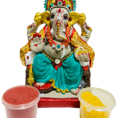 Eco-Friendly Ganesh Idol Small (Non-Toxic Colors) With Kumkum & Akshat