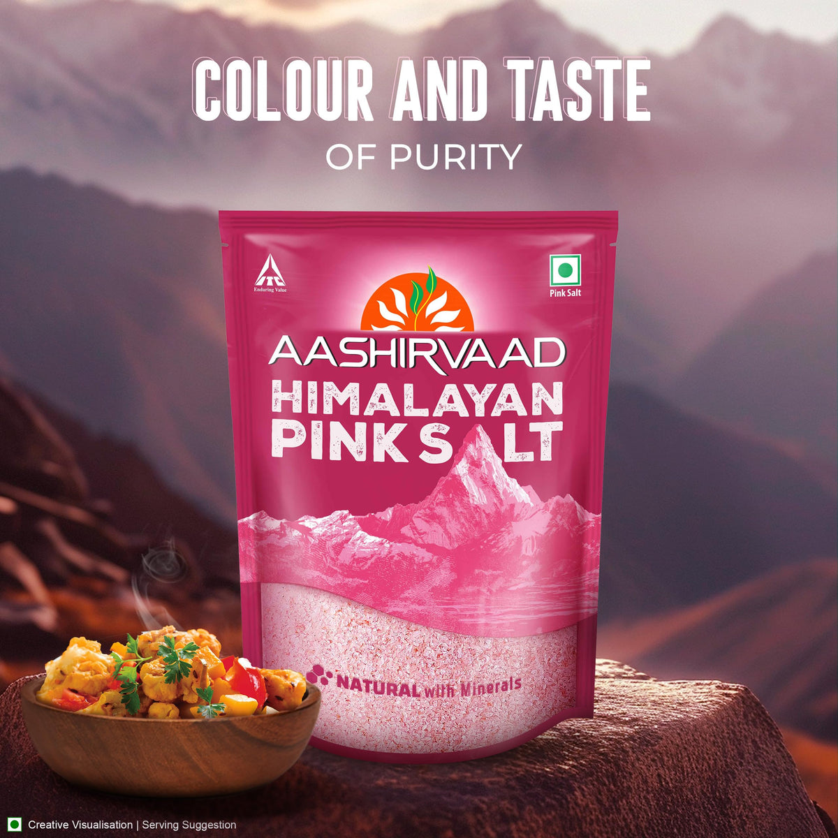 Aashirvaad Himalayan Pink Salt, 100% Natural Rock Salt Sourced from the Himalayan Ranges, Pure Sendha Namak with Minerals for Everyday Use, 1 Kg