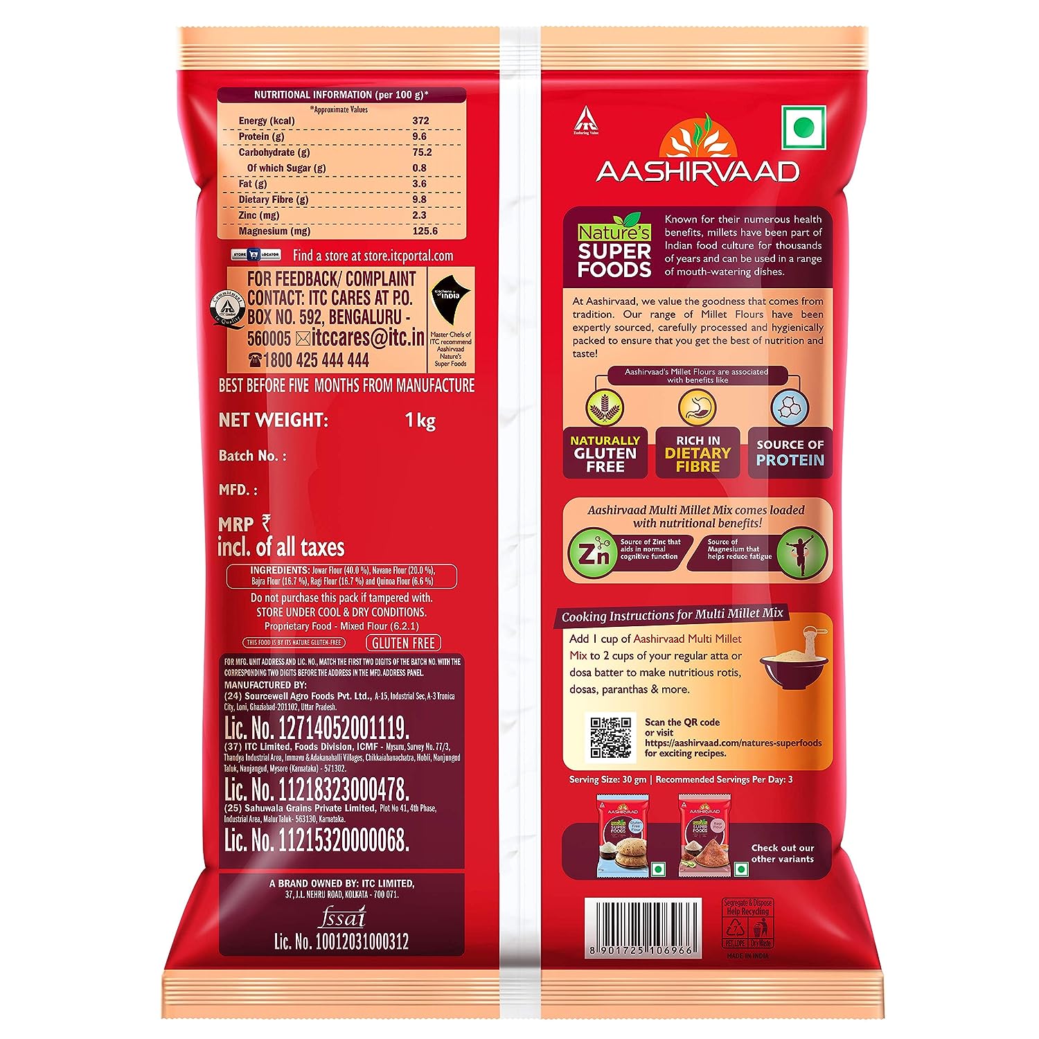 Aashirvaad Nature’s Superfoods Multi Millet Mix, 1kg Pack, Super Nutritious Millet Flour