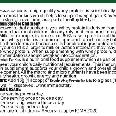Develo Whey Protein Powder for Little Kids (2-12 years) & Teenager Children, Boys & Girls - 500g Chocolate Flavour