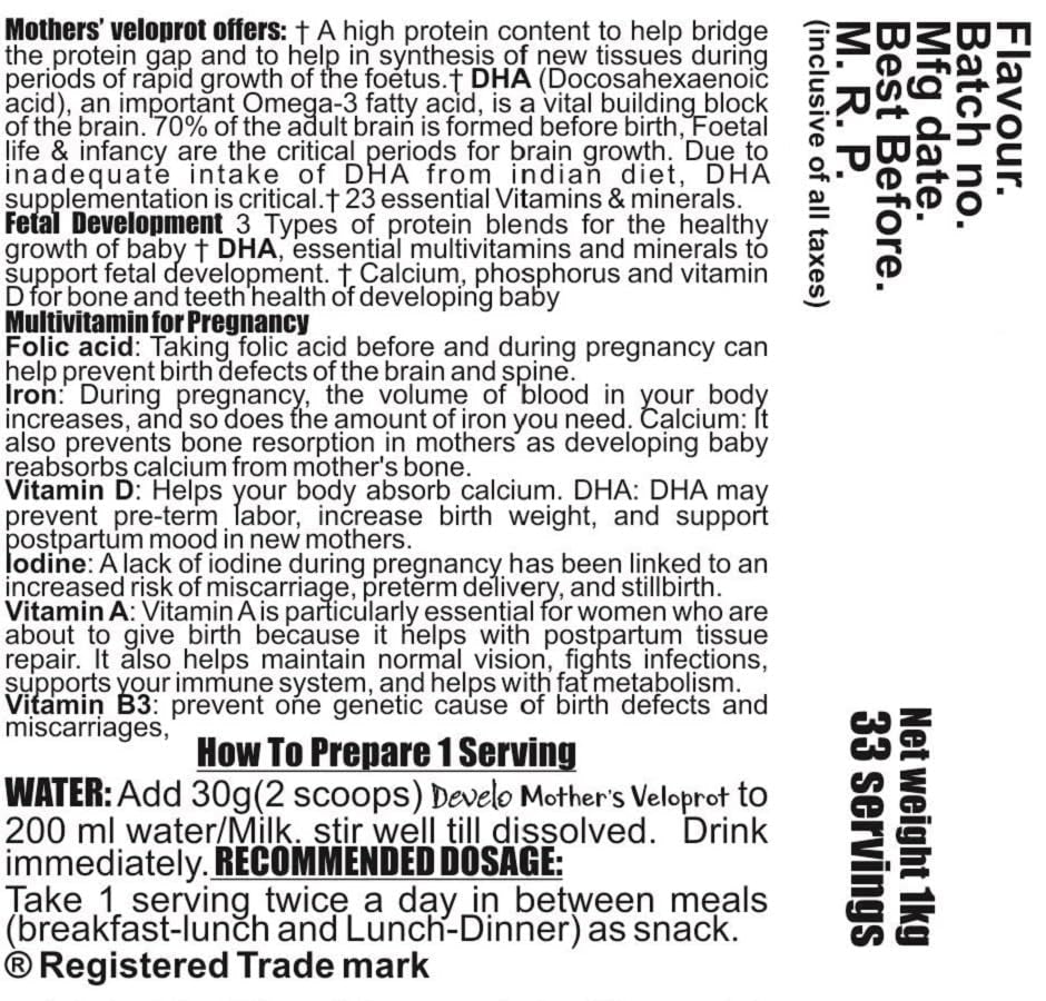 Develo Pregnancy & Lactation Protein Powder, Supplement for Pregnant Women & Lactating/Breastfeeding Mothers -1kg (Chocolate)