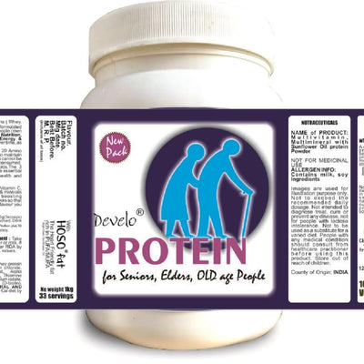 Develo Protein Powder (Whey soy, Plant & Milk Based) for Seniors, Elderly & Old Age People, Men & Women – 1kg Vanilla Flavour